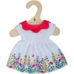 Bigjigs Toys - Дрехи за кукла 25 см - Бяла рокля с цветя и червена яка