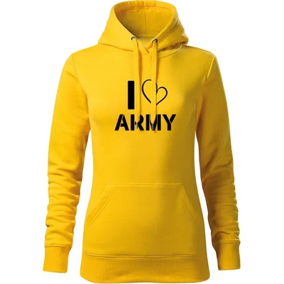 DRAGOWA дамски суитшърт с качулка, I Love Army, жълт, 320г/м2 (5979)