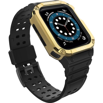 HQWear Комплект каишка + кейс HQWear за Apple Watch 7/6/5/4/3/2 / SE (41/40/38mm), Черен + Златен (5907769311956)