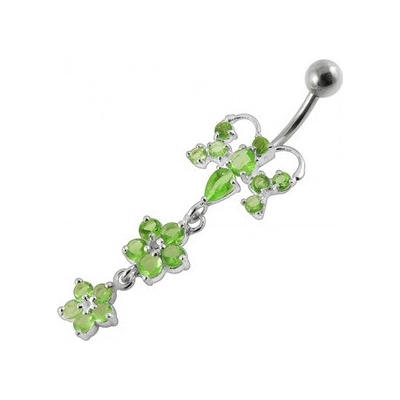 Šperky4U stříbrný piercing do pupíku světle zelené zirkony BP01192-G