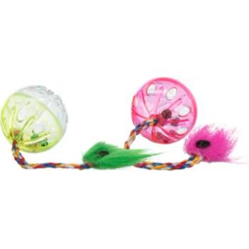 TRIXIE Set of Rattling Balls with Tails - Играчка за котки комплект две топки с опашки, 4 см