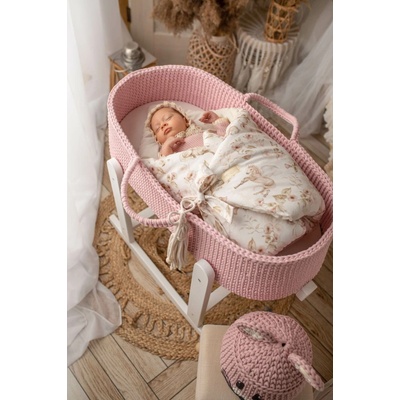 Háčkovaný Mojžíšův koš z bavlny ručně vyrobený s matrací pro miminka Růžový / BEZ Stojanu – Zboží Dáma