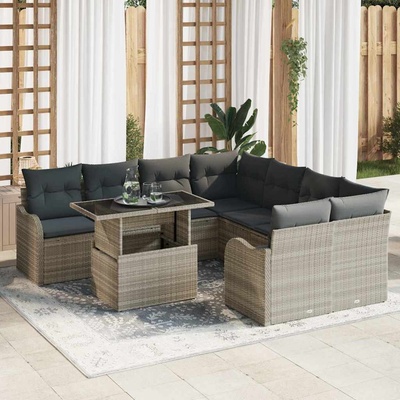 vidaXL Градински Софа Комплект 9 pcs Светлосиво Полиротанг (3357175)