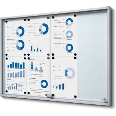 StandMar Vnitřní vitrína SLIM – posuvné skl. dveře, plechová záda, bezpečnostní rohy vitríny: 8 x A4