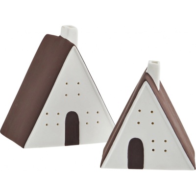 MADAM STOLTZ Porcelánový LED svítící domeček White/Brown Menší, hnědá barva, porcelán