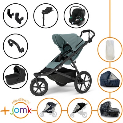 Thule Set 11v1 Urban Glide 3 Mid blue 2024 + madlo + korba Black + JOMK příslušenství + autosedačka Cybex s ISOFIX základnou a adaptéry Thule