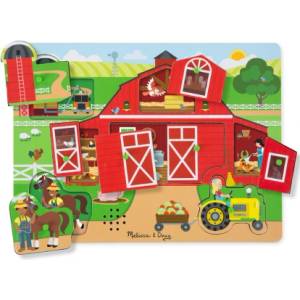 Melissa & Doug - Дървен музикален пъзел с дръжки - Около ферма (42800)