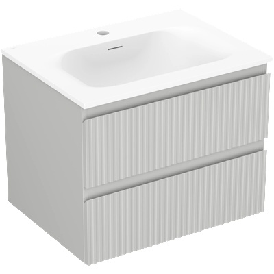 Mexen Rivel шкаф за баня 60 см с мивка Vela, 2 чекмеджета, ребра, сив мат/бял мат - 91A20-06047-2-BFF62-W23M01 (91A20-06047-2-BFF62-W23M01)