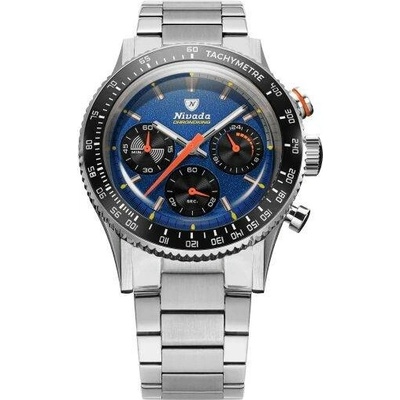 Nivada Grenchen Chronoking Meca Racing Blue - Inter. Bezel - Bracelet Flat Link