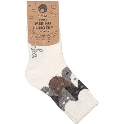 Vlnka Detské ponožky Merino mačičky biela
