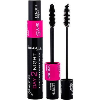 Rimmel Mascara Day 2 Night Black спирала за удължаване и сгъстяване на мигли 2 в 1 за жени 9.5 мл