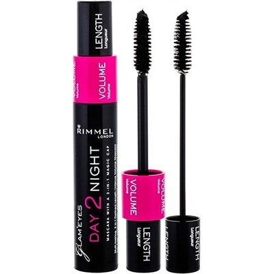 Rimmel Mascara Day 2 Night Black спирала за удължаване и сгъстяване на мигли 2 в 1 за жени 9.5 мл