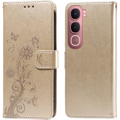 Flowery knížkové pouzdro na Vivo Y21d/Vivo Y31 5G - zlaté