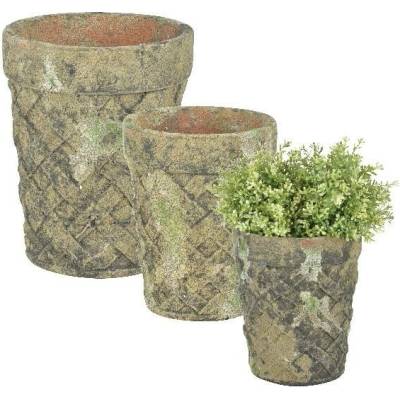 ESSCHERT DESIGN Květináč Mech "AGED CERAMIC" set 3ks 15 cm 20 cm a 24 cm