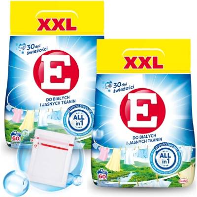 E Prací prášek na bílé a světlé prádlo 2 x 3,3 kg 60 PD