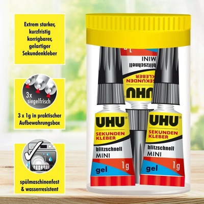 Uhu Super Glue 3 x 1 g mini gel v praktické krabičce