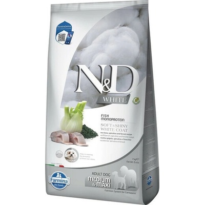 N&D White adult medium maxi mořský vlk spirulina 7 kg
