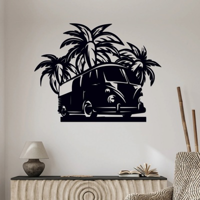 dřevo života Dřevěná dekorace na zeď HOLIDAY CAR Zvolte rozměr šxv (cm): 80x60, Zvolte barvu dekoru: Černá