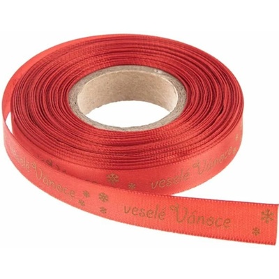 Stuha polyester vánoční Veselé Vánoce 25 m červená