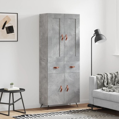 vidaXL Висок шкаф, бетонно сив, 69, 5x34x180 см, инженерно дърво (3199853)