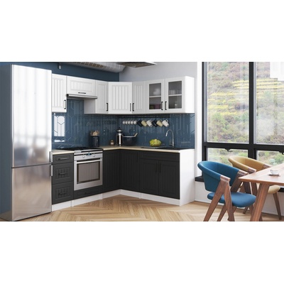 FRONTI Rohová kuchyňská linka ROTIZA CHOCO Bílá/Grafit