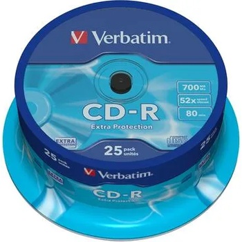 Verbatim CD-R, 700 MB, 52x, със защитно покритие, 25 броя в шпиндел (043432)