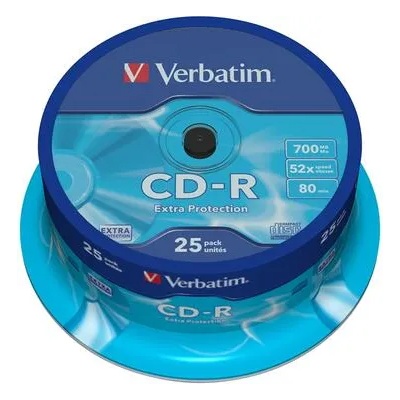 Verbatim CD-R, 700 MB, 52x, със защитно покритие, 25 броя в шпиндел (043432)