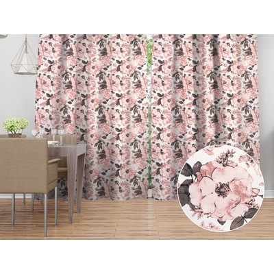 Biante Bavlnený záves Sandra SA-549 Ružové ruže a puky na bielom 150x140 cm