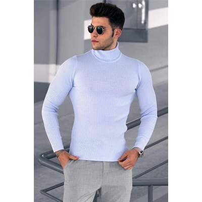 Madmext Мъжки пуловер с поло яка 9414 - Светлосин 290246 (290246_Синьо)