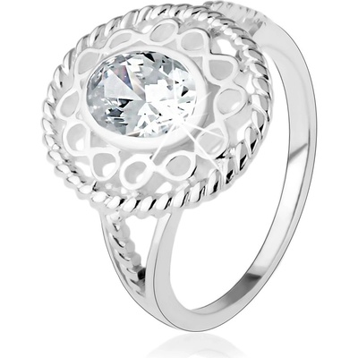 Šperky eshop Stříbrný prsten 925 širší kontura ze symbolů "infinity" oválný čirý zirkon HH18.6