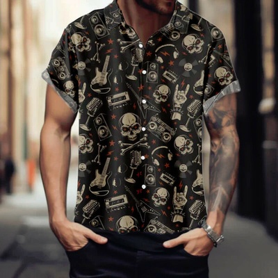 Havajská košile s lebkami Rock Metal Skull