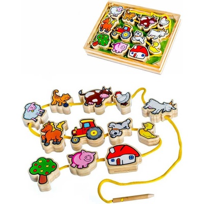 Teddies DŘEVO Provlékačka zvířátka navlékací korálky set s doplňky – Zboží Mobilmania