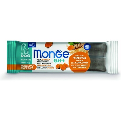 MONGE GIFT Meat bars Mobility support 2ks mäsové tyčinky pre dospelé psy so pstruhom Boswelliou a Kurkumou 40 g
