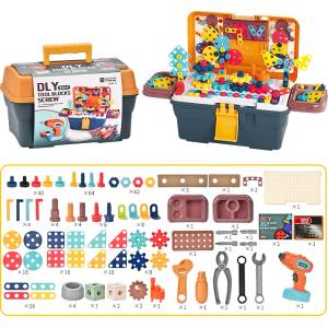 Babyhome Детски конструктор с винтове и електрическа отвертка DLY Tool Blocks Screw 5-в-1 в куфар