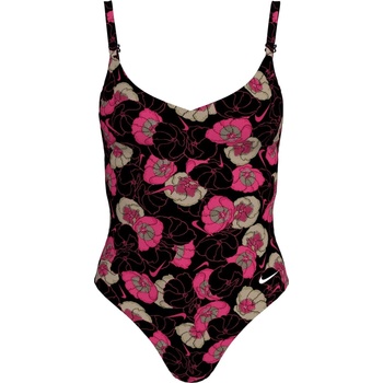 Nike Poppy Floral Womens V-Neck One Piece - Black