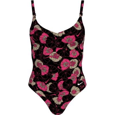 Nike Poppy Floral Womens V-Neck One Piece - Black