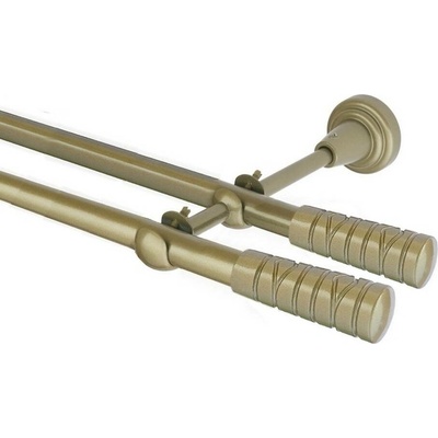 OK-GarnýžeCZ Garnýž kovová dvouřadá 16mm Torino double zlatá antik 240 cm do stěny / na tunýlek - bez kroužků