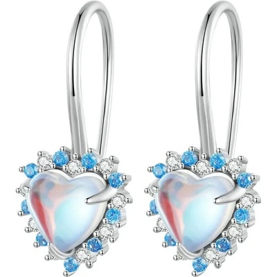 Grace Silver Jewellery stříbrné náušnice Vanessa moonstone srdce E-BSE785/196 Modrá