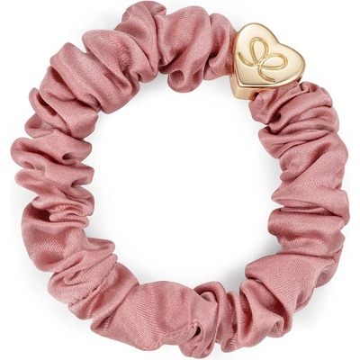Gumička na vlasy By Eloise London Silk Scrunchie Gold Heart barva Champagne Pink