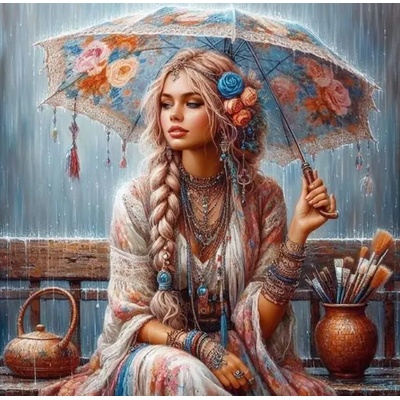 Norimpex - Puzzle Diamant painting: Girl with an umbrella 30x40cm - 1 - 39 piese