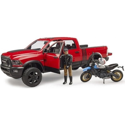 Bruder Pick Up RAM 2500 Power Wagon s motocyklem Ducati Desert Sled a jezdcem 1:16