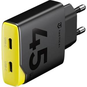 Tactical Зарядно устройство TACTICAL MINIMI за захранване от мрежата, 2 гнезда Type-C, 45 W, бързо зарядно устройство, ЧЕРНО GP-188264 (GP-188264)