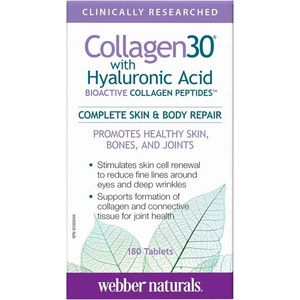 Webber Naturals Collagen30® with Hyaluronic Acid / Колаген (биоактивни колагенови пептиди) с хиалуронова киселина, 180 таблетки Webber Naturals (3664 WN)
