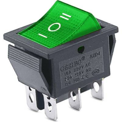 Kolískový vypínač obdĺžnikový s podsvietením KCD4, ON-OFF-ON, 250V/15A Zelená