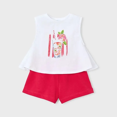 Mayoral Комплект бял потник и шорти в динен цвят за мини момиче Mayoral