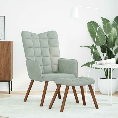 vidaXL 4016821 Relaxační s taburetkou světle šedý samet
