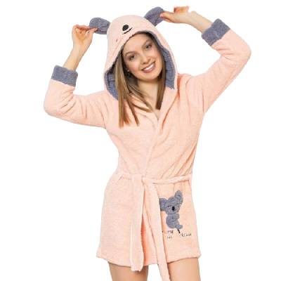 Къс пухкав халат в цвят светла праскова с коала