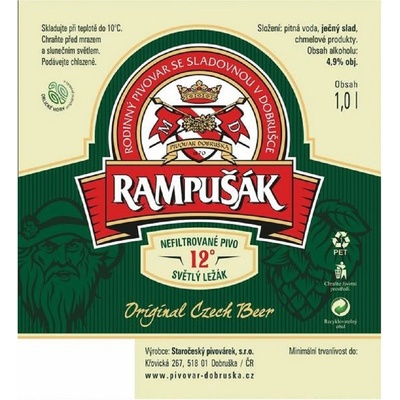 Rampušák 12 světlý ležák nefiltrovaný 4,9 % 1 l (pet)