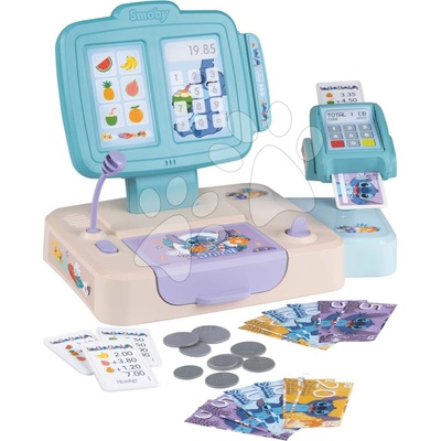 Smoby Registračná pokladňa Stitch Cash Register s otvárateľnou pokladňou a platobným terminálom 26 doplnkov