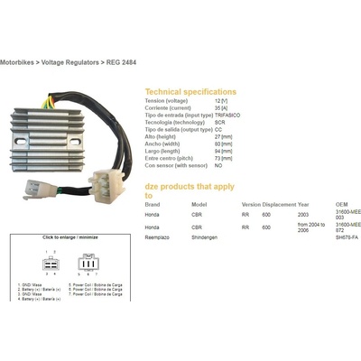 DZE regulátor napětí HONDA CBR 600RR 03-06 (SH678-FA) (31600-MEE-872)